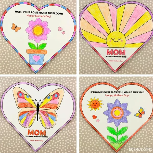 Mother's Day coloring heart cards for preschoolers and older kids