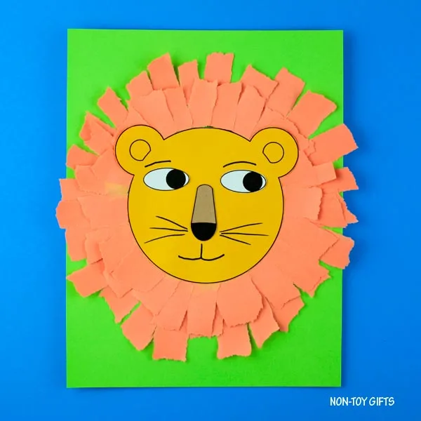 Torn paper lion craft for kids