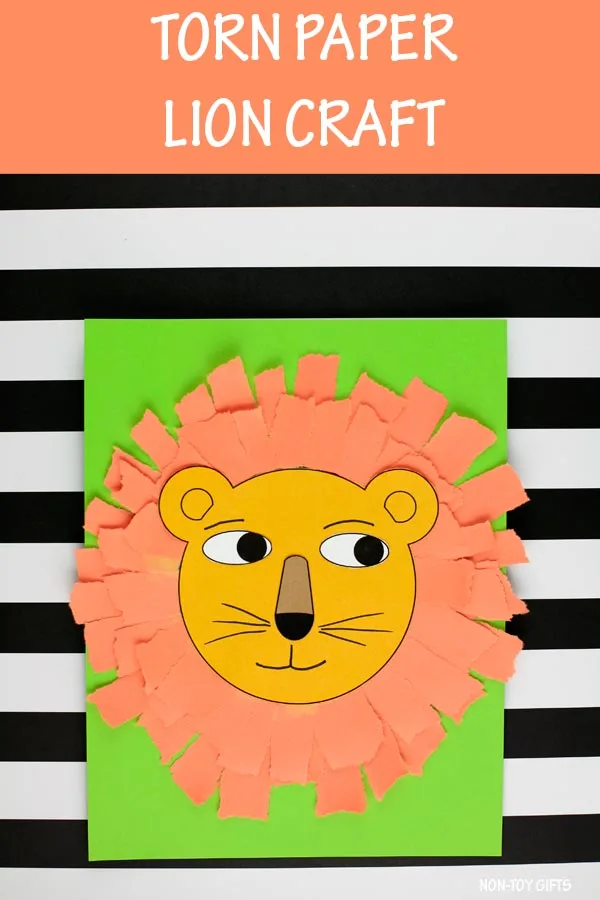 Torn paper lion craft for preschoolers and older kids
