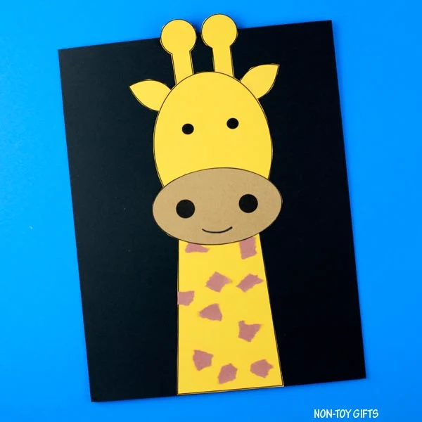 Torn paper giraffe craft for kids