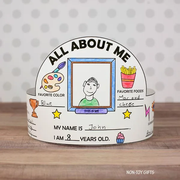 all about me paper hat printable craft for kids