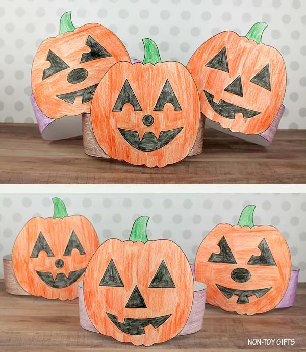 Easy to make Halloween pumpkin paper crowns