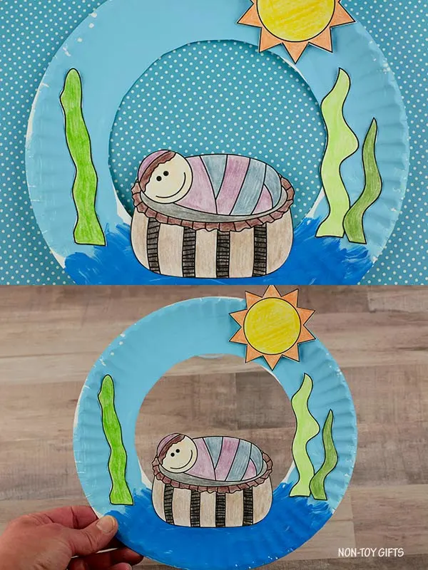 Baby Moses paper plate wreath craft