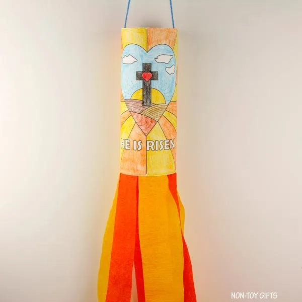 he Is Risen coloring windsocks printable for kids
