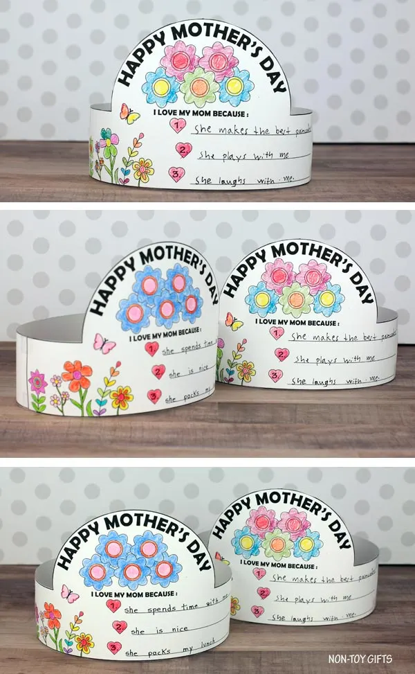 coloring and writing I love my mom paper hat