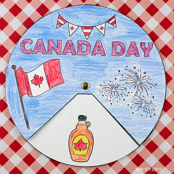 Easy coloring Canada Day spinner craft