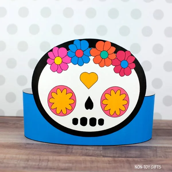 colored Day of the Dead paper hat for kids