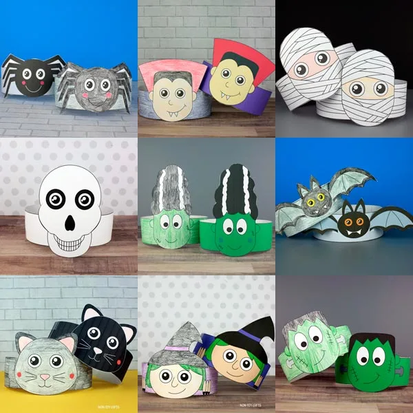 12 Halloween paper hats for kids
