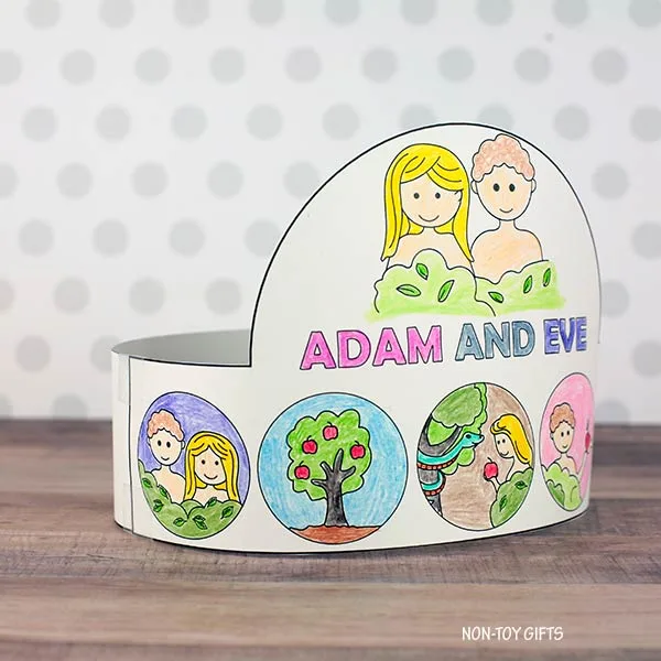 Adam and Eve coloring headband for preschoolers
