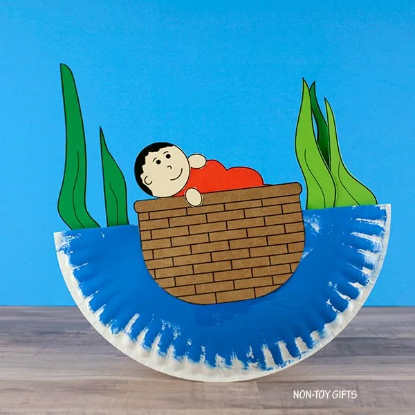 Rocking Paper Plate Baby Moses Craft for kids with template
