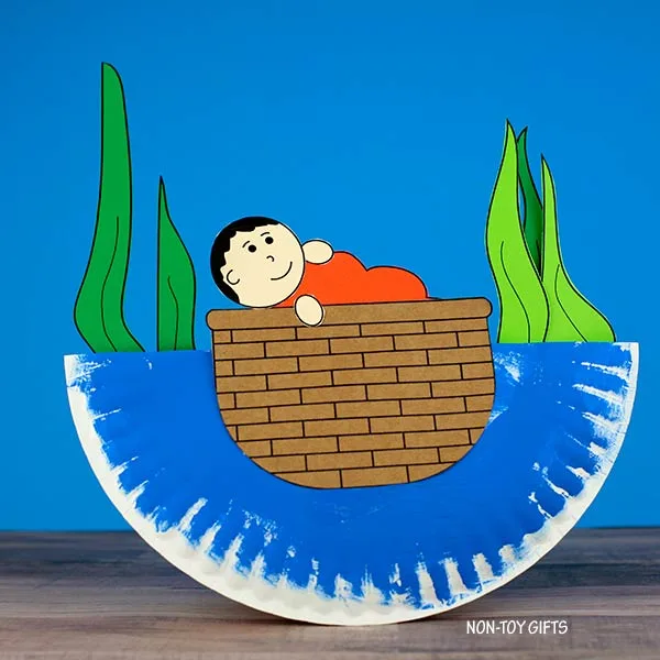 Rocking Paper Plate Baby Moses Craft template for Sunday School