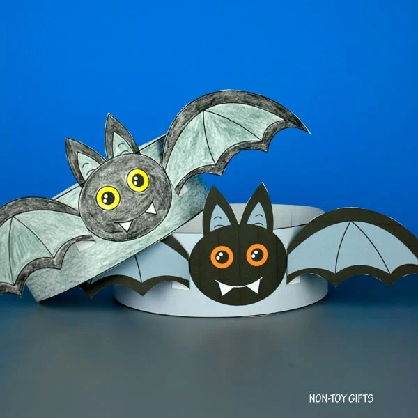 bat paper hat Halloween craft for preschoolers and older kids