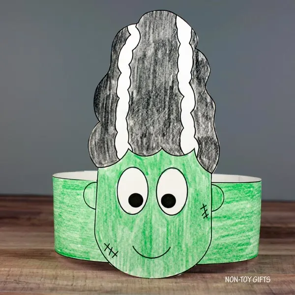 coloring Bride of Frankenstein Paper Hat for kids to wear on Halloween