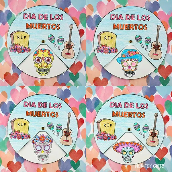 Dia de los Muertos spinner craft featuring sugar skulls