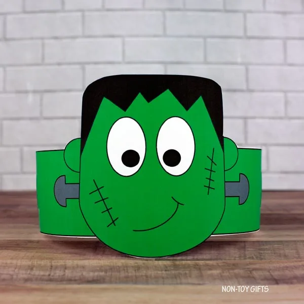 Frankenstein paper hat with printable template for kids