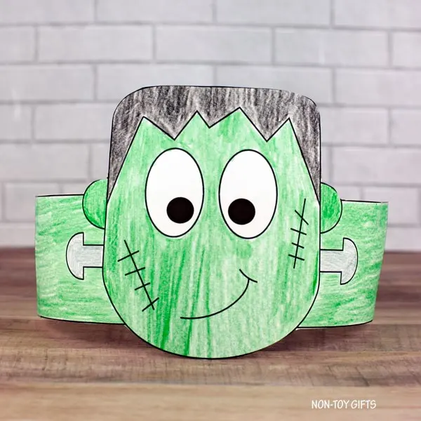 coloring Frankenstein paper hat for Halloween