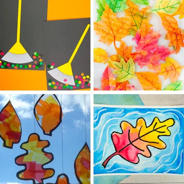 leaf crafts made with tissue, paper and watercolor