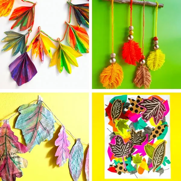 leaf crafts made with yarn and paper