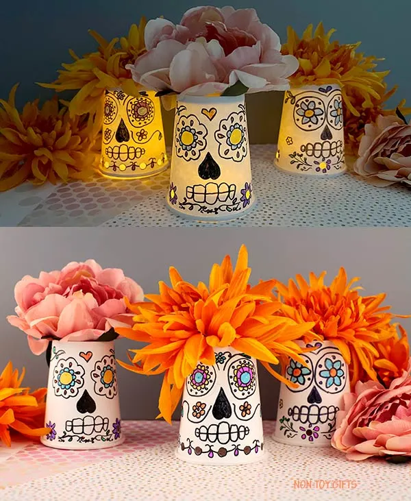 paper cup sugar skull craft and decoration for Day of the Dead