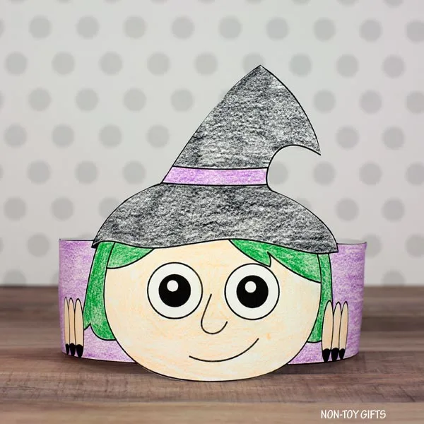 coloring witch paper hat for kids
