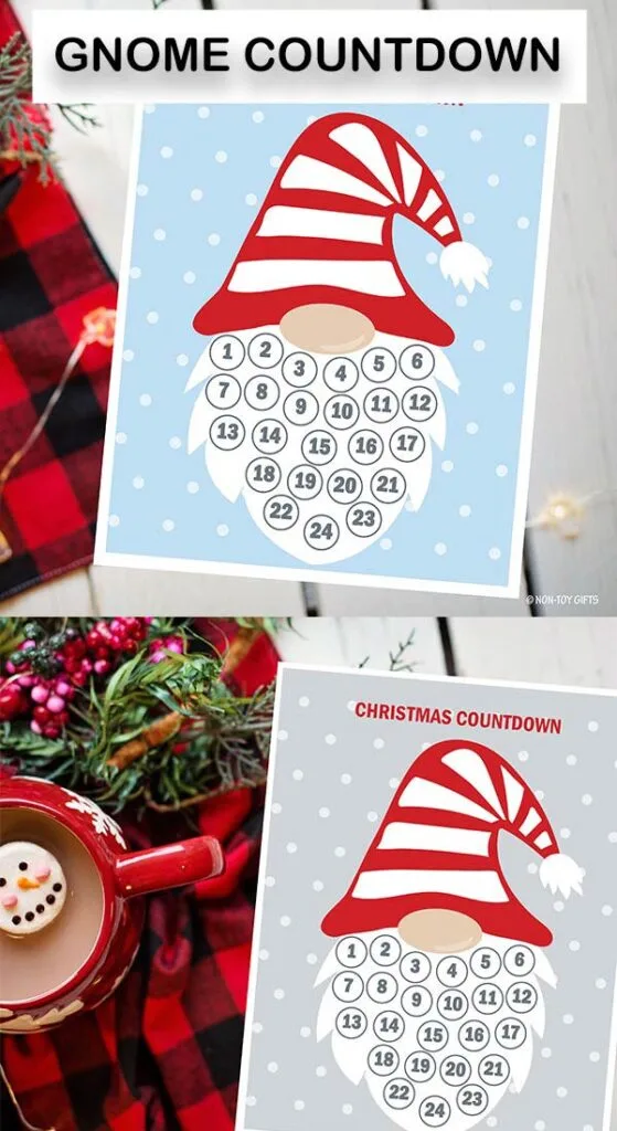 Gnome countdown to Christmas printable template for kids