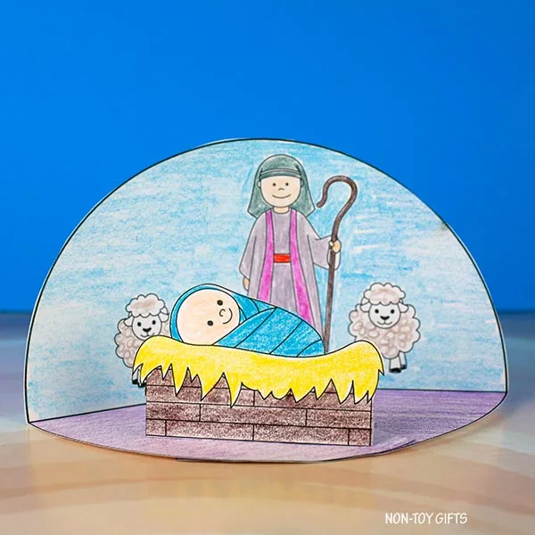 easy coloring Nativity diorama craft for kids