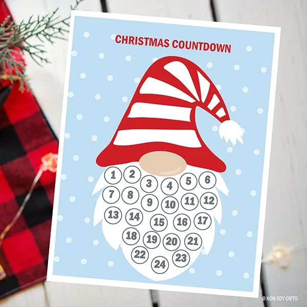 Christmas countdown printable for kids: gnome