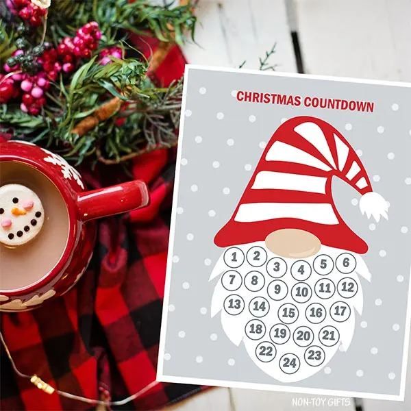easy printable craft gnome countdown to Christmas for kids