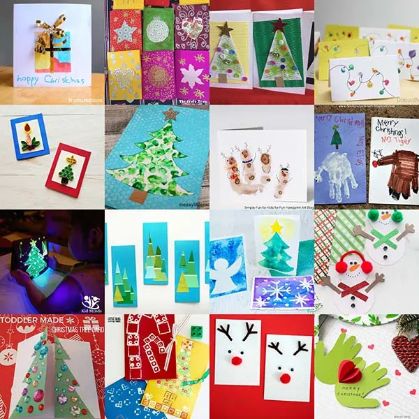 24 easy homemade diy Christmas cards kids can make