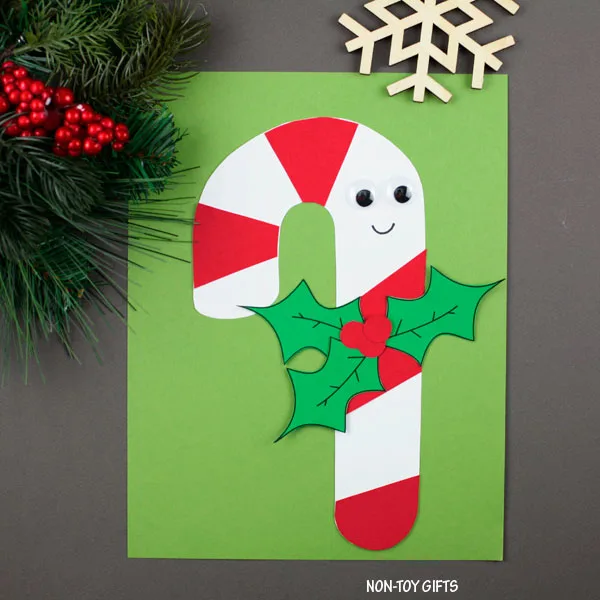 Easy candy cane paper craft template for kids