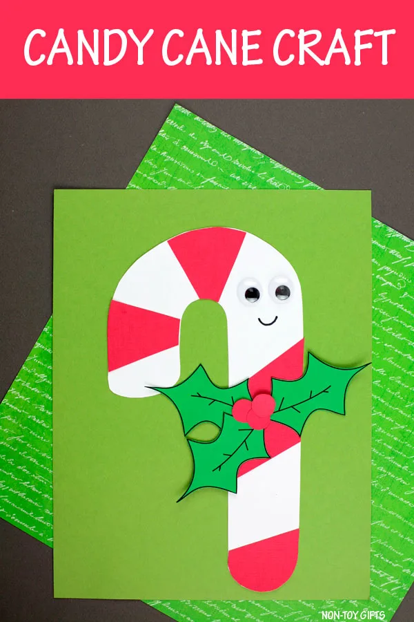 Candy cane paper craft for kids to make for Christmas