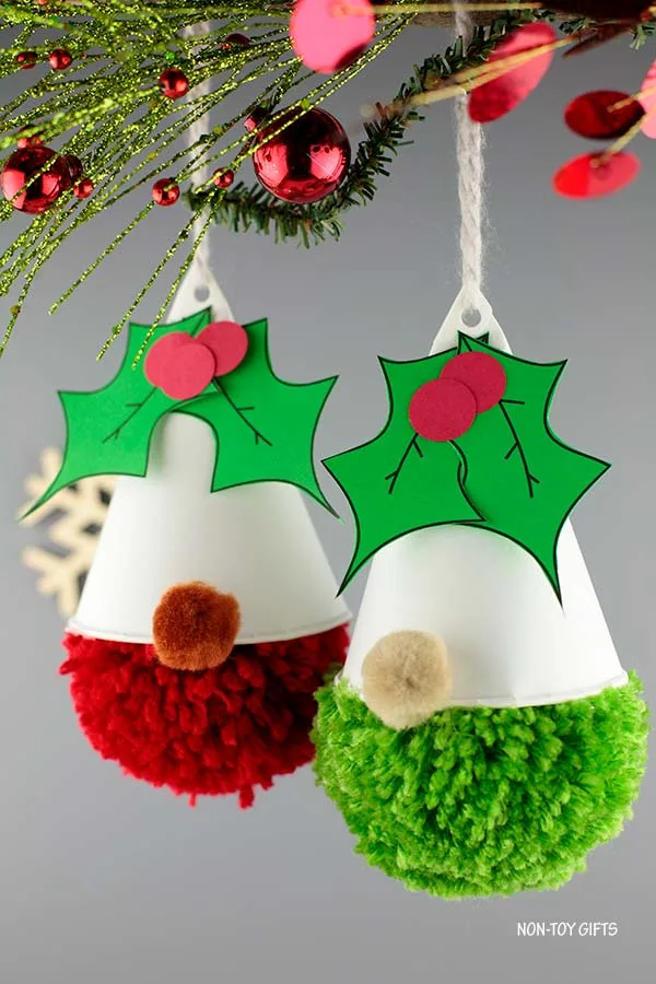 DIY Christmas gnome pom pom ornaments for kids to make
