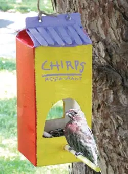 milk carton bird feeder