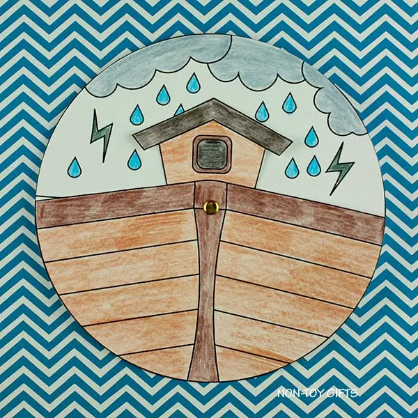 easy coloring Noah's ark spinner craft for kids