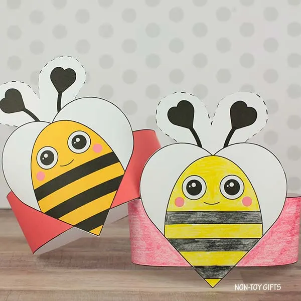 Valentine bee paper crown for kids to make for Valentine's Day