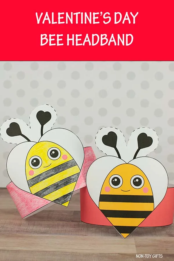 Valentine Bee Headband with printable for kids to make Valentine's Day