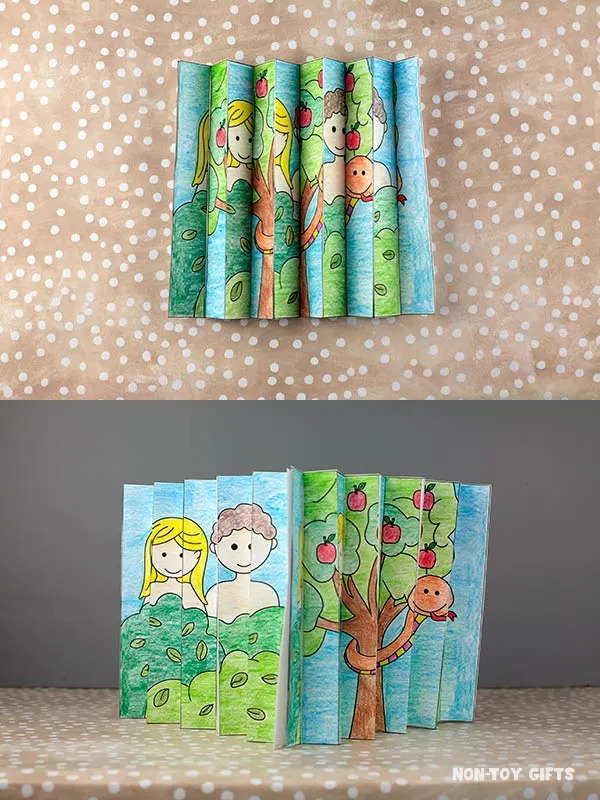 Adam and Eve Agamograph craft for kids with easy coloring printable