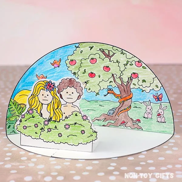 paper Adam and Eve Diorama craft for kids