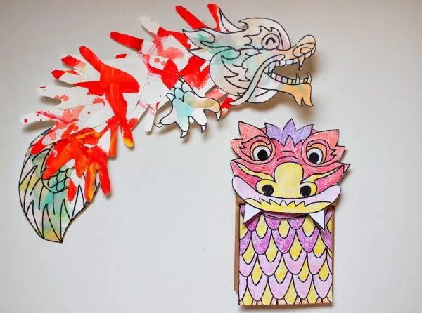 Handprint And Paper Bag Chinese Dragon Crafts