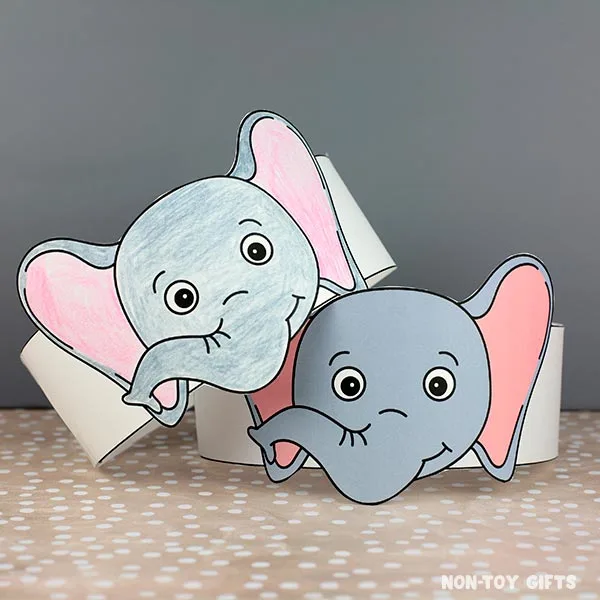 DIY elephant paper hat for kids to color