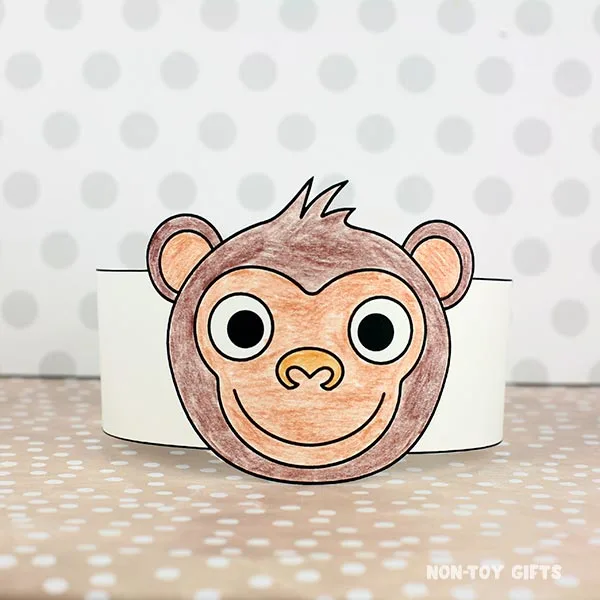 Easy DIY coloring monkey paper hat printable for kids