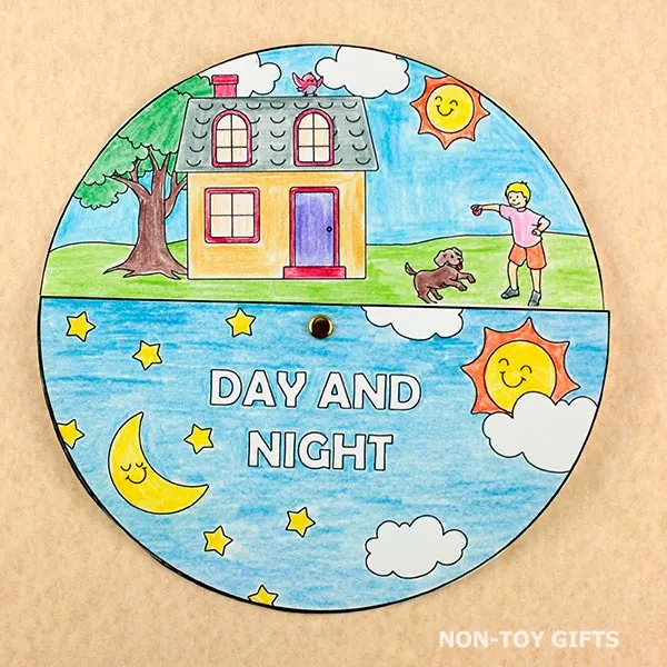 easy Day and night spinner craft for preschoolers