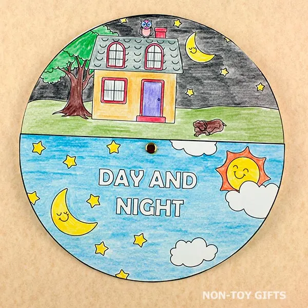 easy Day and night spinner craft for kids