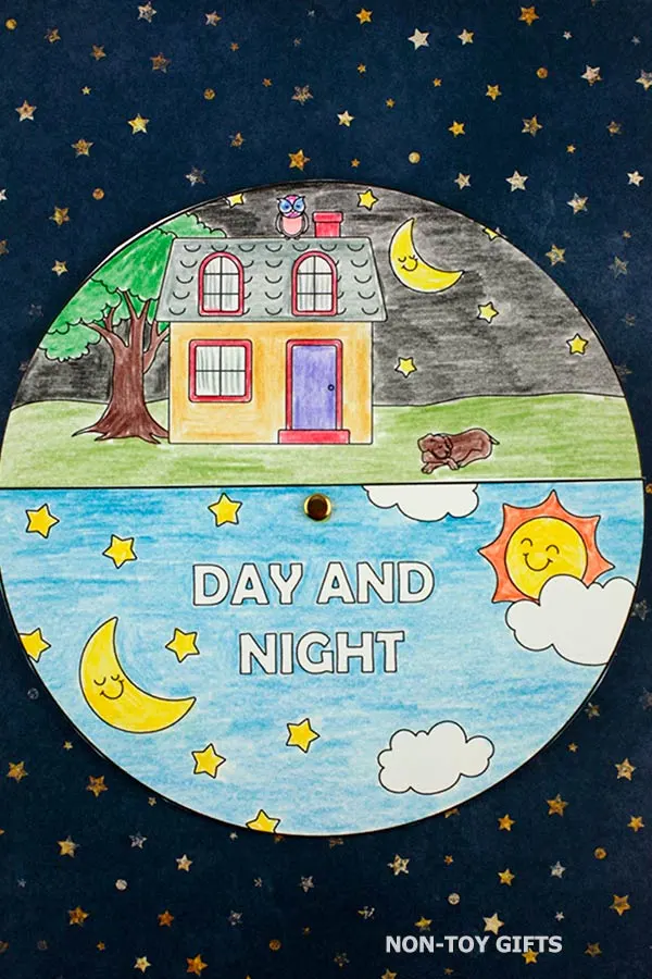 coloring Day and night spinner craft for kids