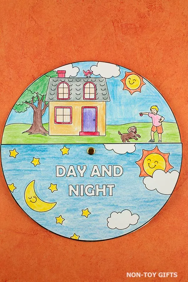 Day and night spinner craft printable for kids