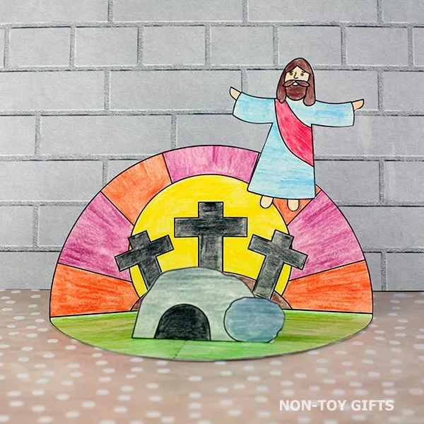 coloring He Is Risen diorama craft for kids