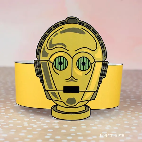 DIY C-3PO paper hat for kids and adults for May the Force Be With You