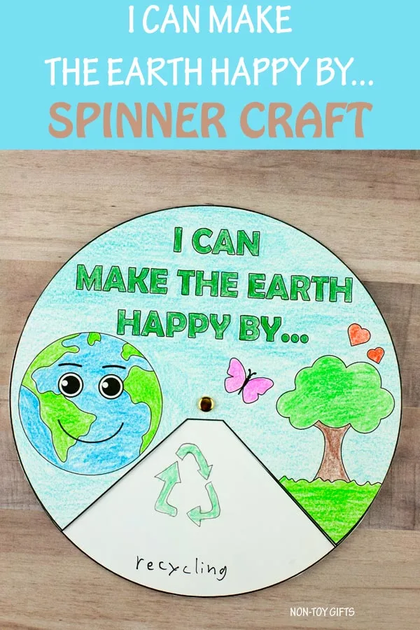 Happy Earth Spinner craft for kids to celebrate Earth Day in April
