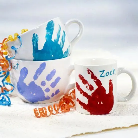 Mother's Day gifts for grandma: handprint mugs