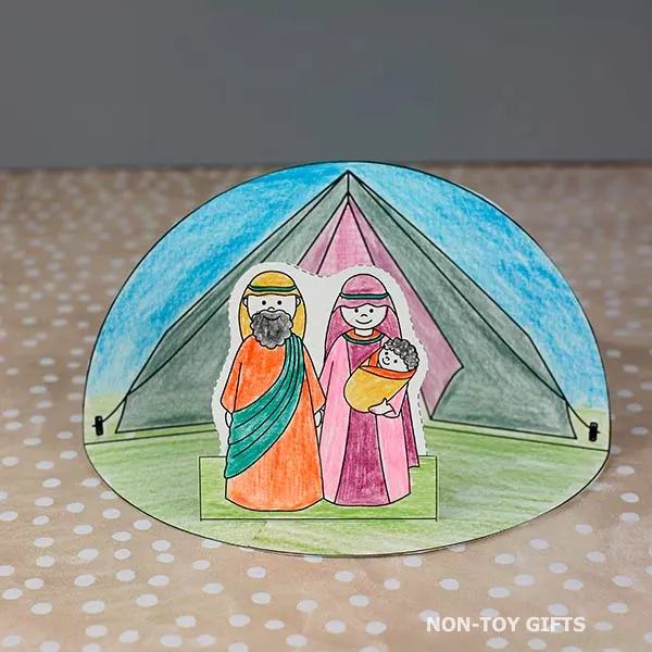 Abraham, Sarah and Isaac Crafts: coloring paper diorama craft with printable